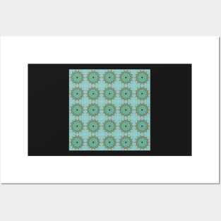 Turquoise and Gold gemmed Kaleidoscope pattern 18 Posters and Art